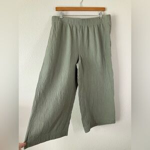 CHICO'S Gauze Wide Leg Cropped Pants XL Pull-On Lagenlook Beach Resort Summer